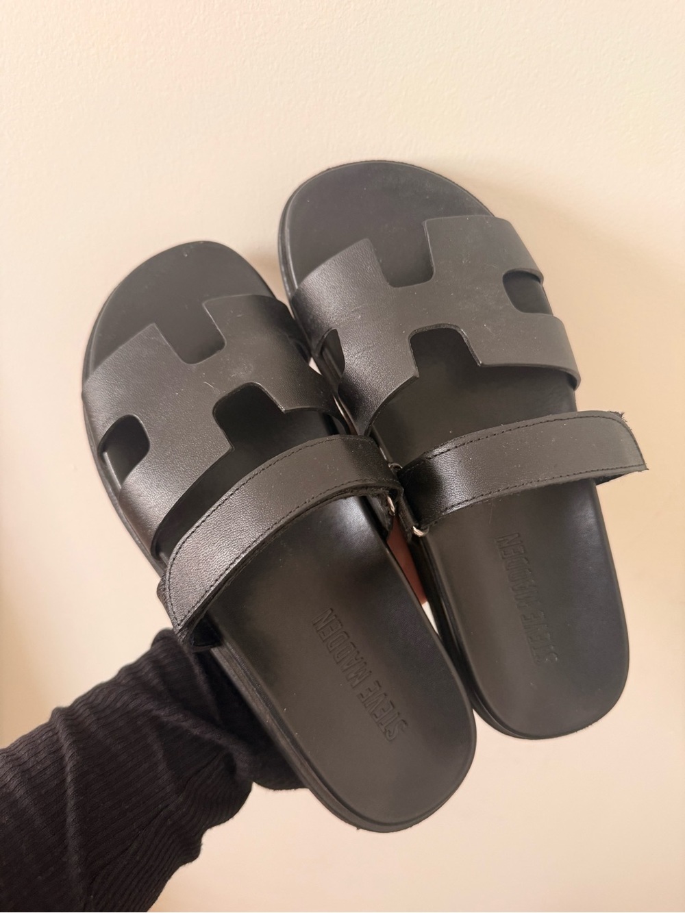 Steve Madden Black Leather Slide Sandals